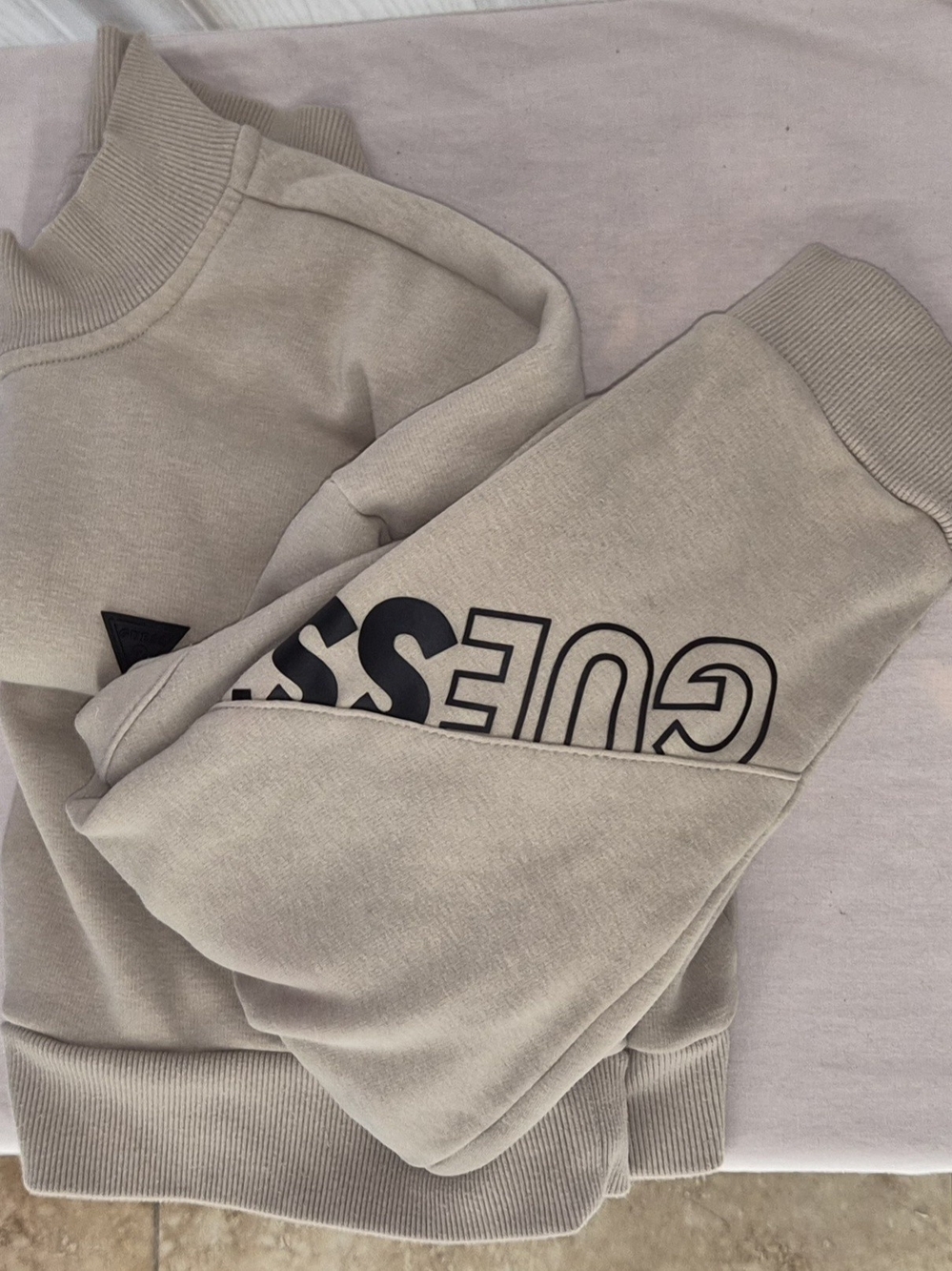 Guess Logo Beige Crewneck Sweater